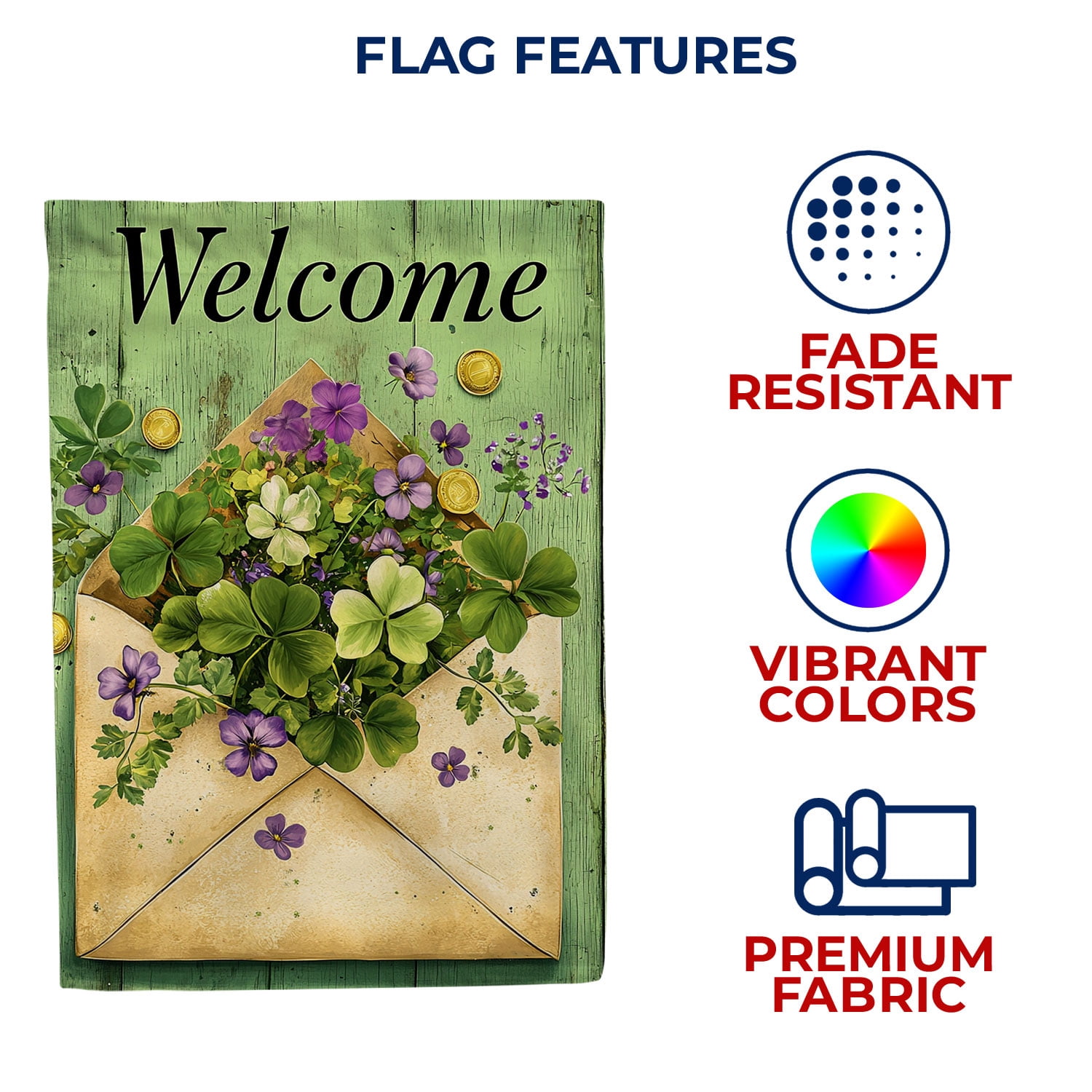 America Forever Welcome Shamrock Violet House Flag, 28 x 40 inch Double Sided, St Patrick Day Clover Purple, Irish Spring Lucky Flower Flag