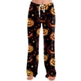 thumbnail image 6 of Garbnen Halloween Pants Pajamas Pumpkins Print Women’s Lounge Pants Comfy Cute Elastic Waist Fall Winter Wide Leg Sleep Pants for Women S, 6 of 7