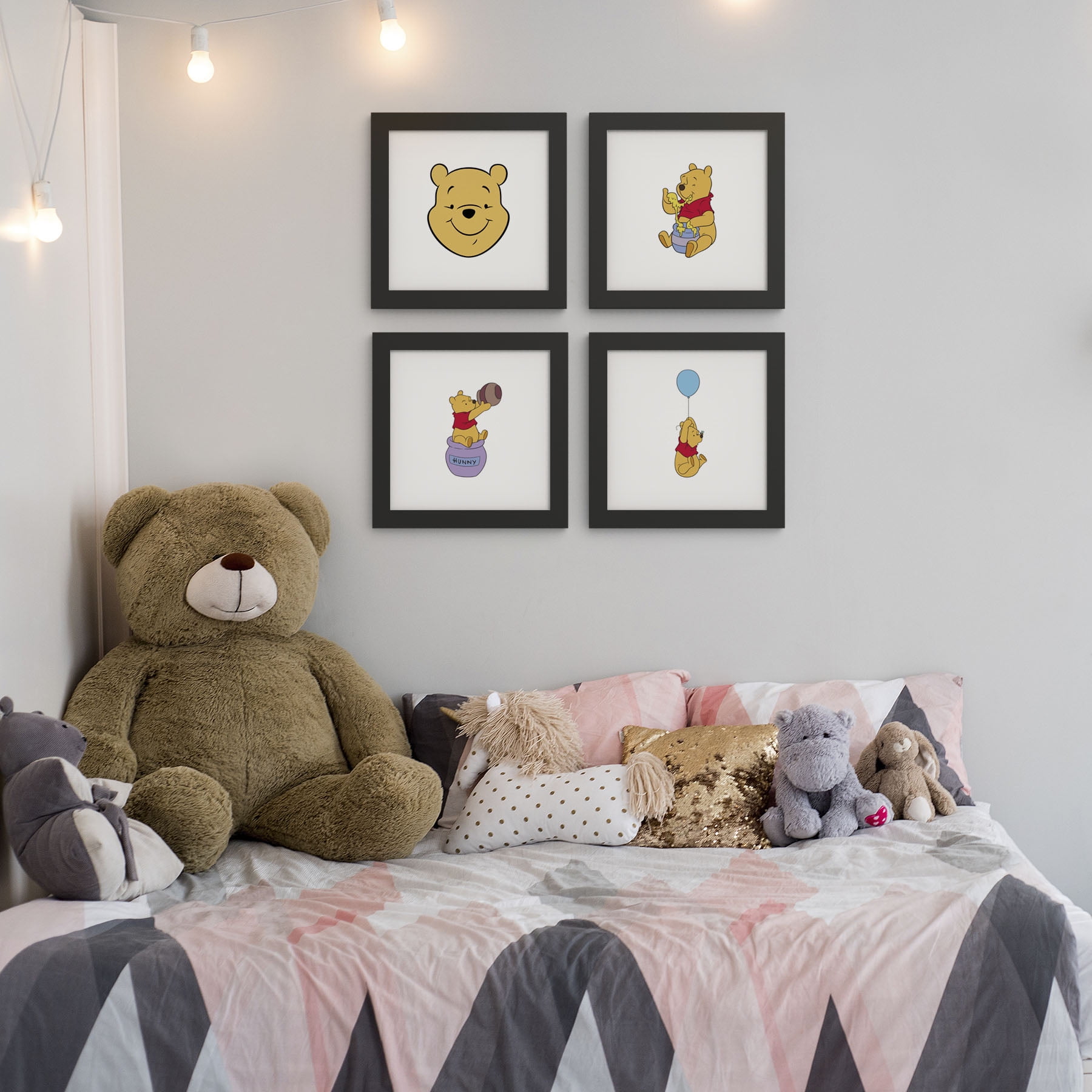 Gallery Pops Disney Winnie The Pooh - Classic Pooh Wall Art Bundle (4-Pack), Black Framed Version, 12" x 12"