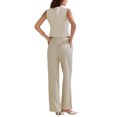 thumbnail image 3 of INSPIRE CHIC Women's 2 Piece Outfit Sleeveless Blazer Vest Wide Leg Pants Business Casual Matching Sets S Beige, 3 of 6