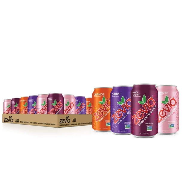 Zevia Zero Calorie Soda, Fruity Variety Pack, 12 Ounce Cans (Pack of 24