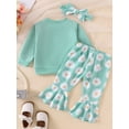 thumbnail image 4 of Aojekbee Baby Girls 3 Piece Outfits Letter Print Long Sleeve Sweatshirt and Daisy Print Flared Pants Headband Set Fall Clothes, 4 of 10