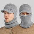 thumbnail image 3 of 1 Set Men Hat Scarf Solid Color Short Brim Dome Thickened Plush Lining Coldproof Winter Stretch Knitted Hat Outdoor Wear, 3 of 9