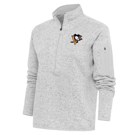 Women s Antigua Heather Gray Pittsburgh Penguins Team Logo Fortune Quarter-Zip Jacket