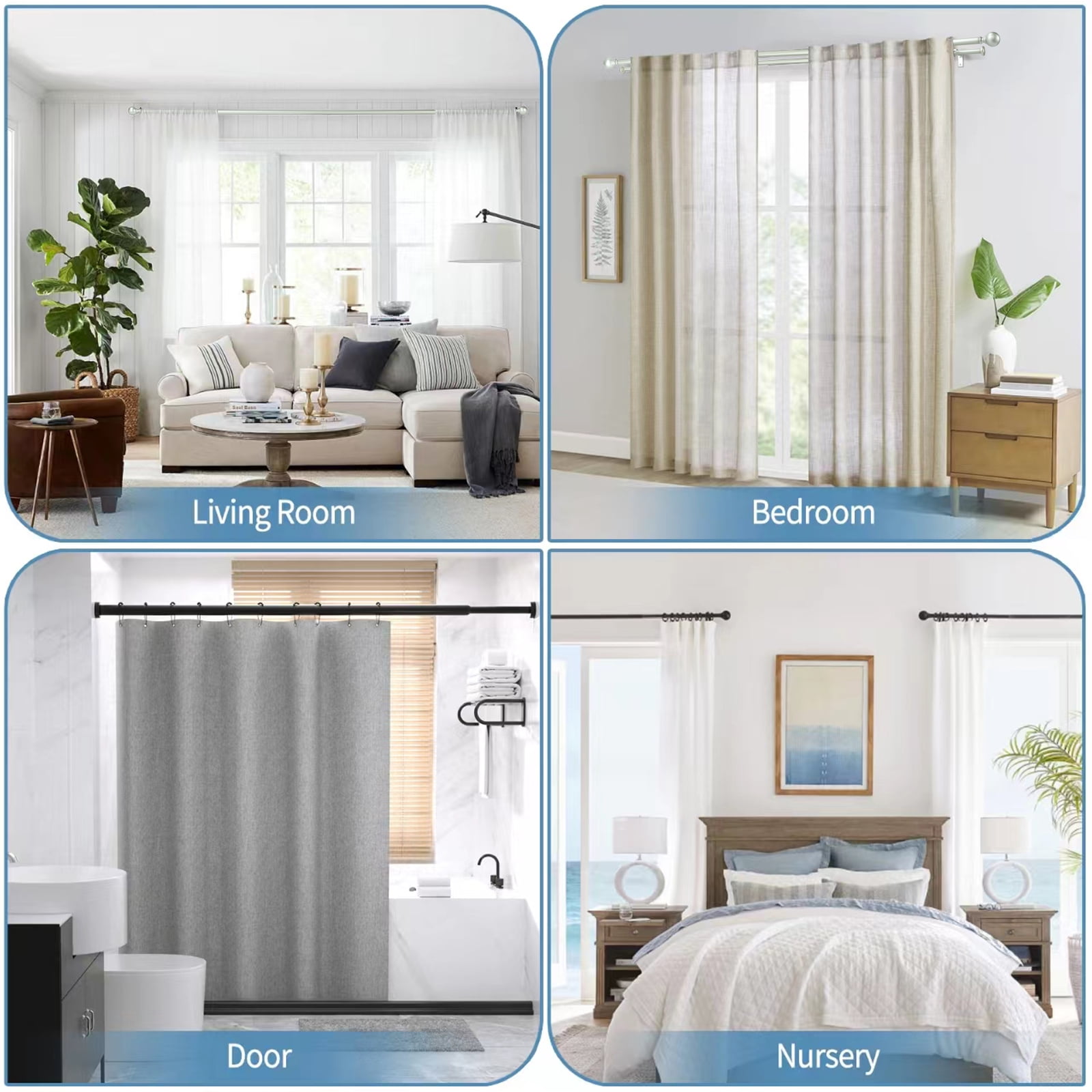Urbanest Adjustable Double Curtain Rod Set Metal with Decorative Ball Finials, Heavy-Duty, 48"-84", Antique Silver/Pewter