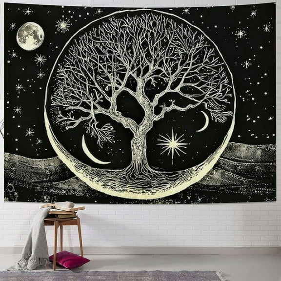 BCIIG Tree of Life Tapestry Wall Hanging Black and White Tapestries for Bedroom Sun and Moon Stars Galaxy Space Tapestry Aesthetic Decor for Dorm Bedroom Living Room