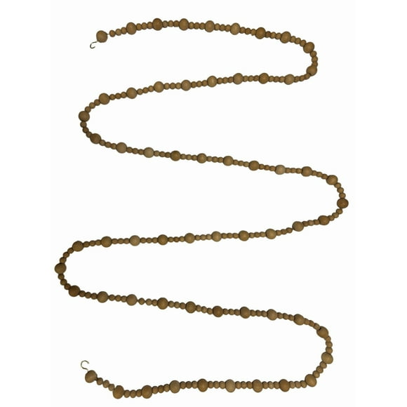 FRAÎCHE Holiday Natural Wood Bead Garland, 12-ft