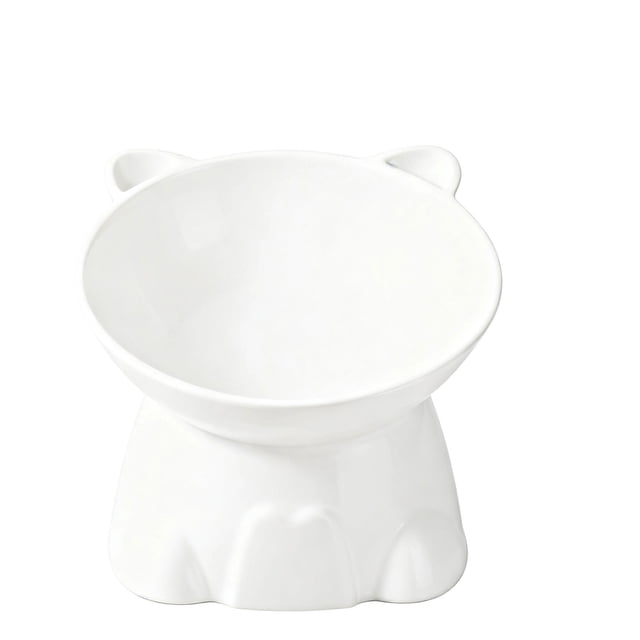 White Raised Plastic Cat Bowl White Pet Food Water Dish Neck Protection For Kittens Dogs