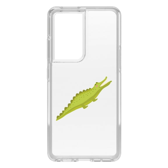 DistinctInk Clear Shockproof Hybrid Case for Galaxy S21 ULTRA 5G (6.8" Screen) - TPU Bumper Acrylic Back Tempered Glass Screen Protector - Cute Cartoon Alligator