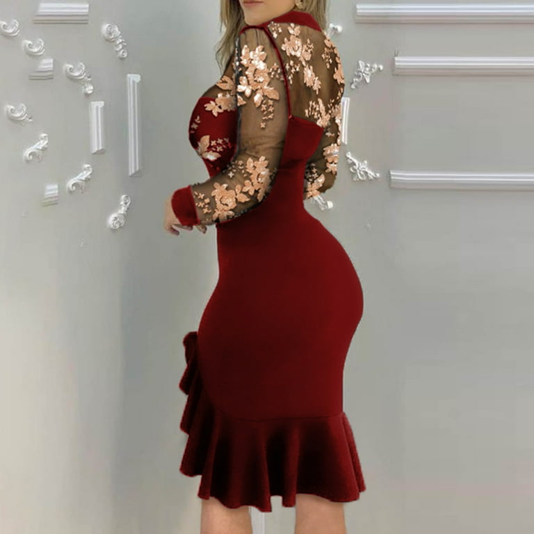Mqqzkk Women's Mesh Midi Dress Flared Long Sleeve Floral Printed Side Slit Ruched Bodycon Party Dresses With Bottom Ruffer XXL - Walmart.com Mqqzkk Women's Mesh Midi Dress Flared Long Sleeve Floral Printed Side Slit Ruched Bodycon Party Dresses With Bottom Ruffer XXL - Walmart.com