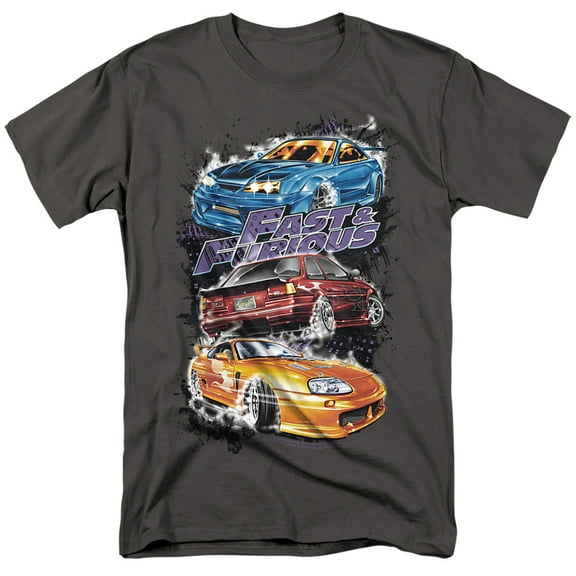 The Fast and The Furious Smokin Street Cars Unisex Adult T-Shirt, Charcoal, Small