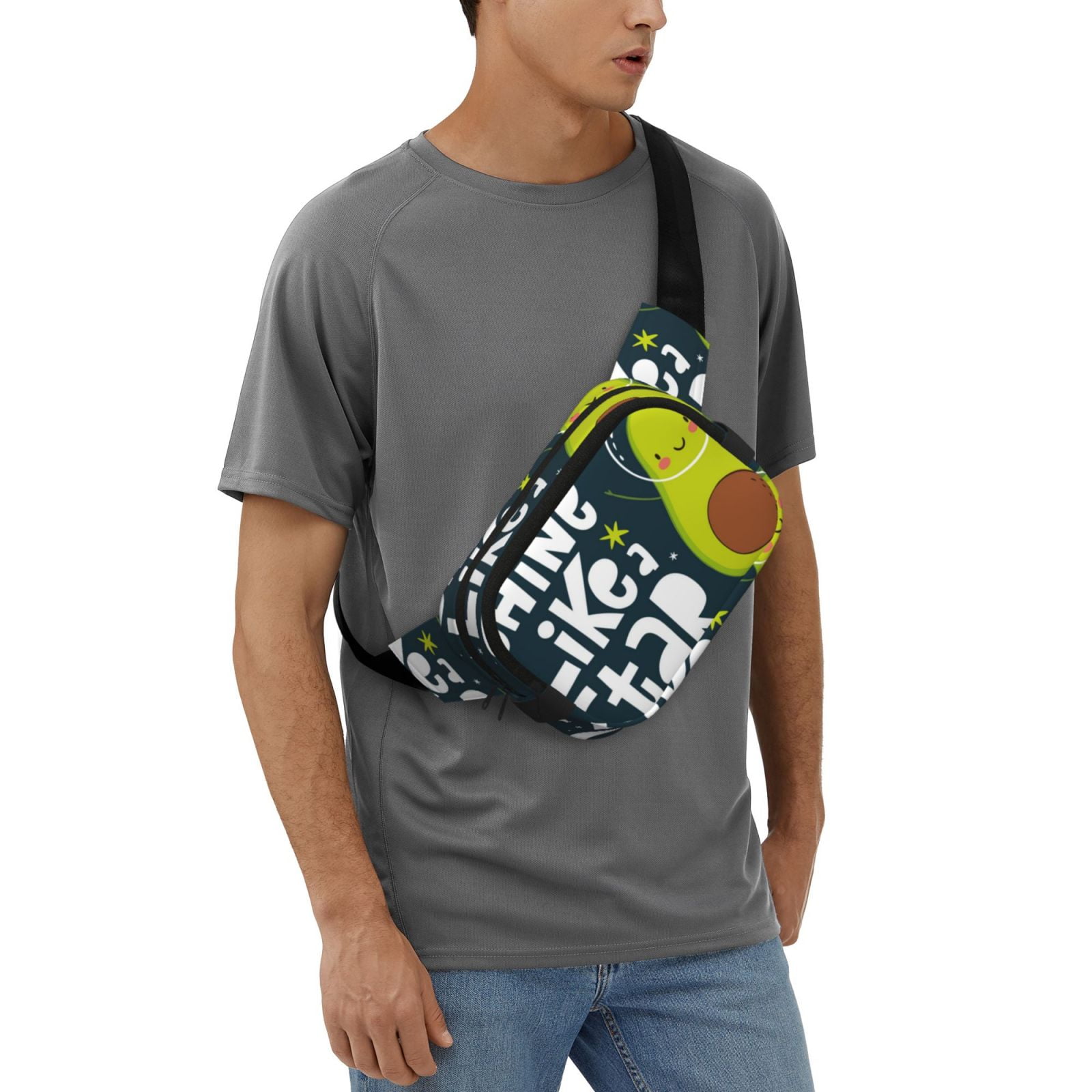 Picia Avocado in Space1 Print Square Double-Layer Waist Bag Mini Adjustable Waist Belt Bag Exercise Running Travel Hiking