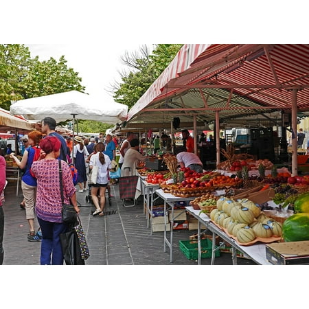 Famous Flower - Peel-n-Stick Poster of Stands Fruit Nice Flower Market Vegetables Famous Poster 24x16 Adhesive Sticker Poster Print
