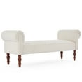 thumbnail image 3 of Christopher Knight Home 59" Upholstered Ottoman Bench, Rolled Arms, End of Bed Bench with Wooden Legs, White, 3 of 8