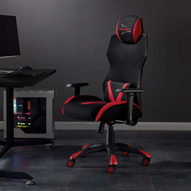 Modway Speedster Chaise de Bureau Ergonomique en Maille pour Ordinateur de Jeu, Noir Rouge