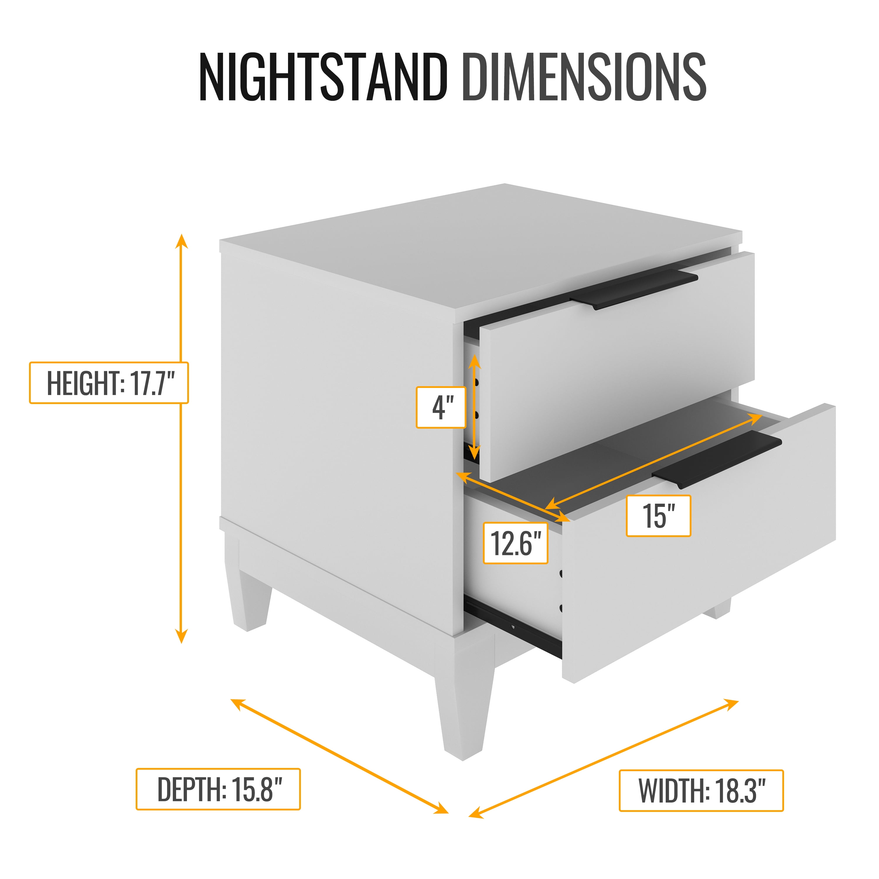 Boyd Sleep Mackay Modern Double Drawer Nightstand, White