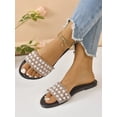thumbnail image 4 of Women Rhinestone & Faux Pearl Decor Slide Sandals, Fashion Summer Flat Sandals, 4 of 4