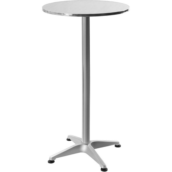44.88in Height Aluminum Indoor-Outdoor Bar Table, 23.62in Round Pub Table with 90° Foldable Table Top & Base, Sliver