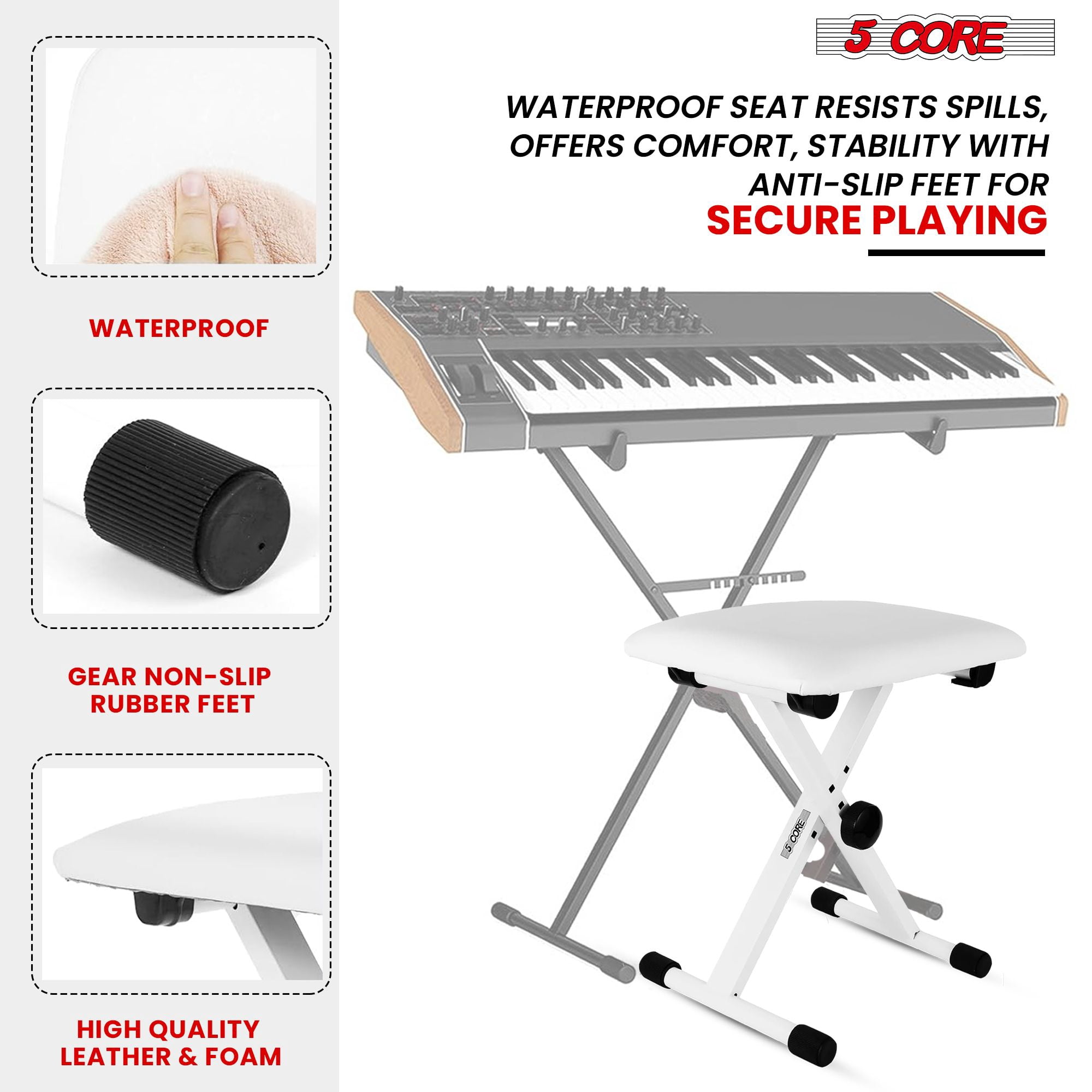 Keyboard Bench Pair X Style Piano Stool Thick Padded 12 to 18.5 inch Adjustable Keyboards Chair White