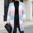 thumbnail image 5 of CaComMARK PI Women's Long Cardigan Sweaters Soft Open Front Oversized Colorblock Sweater with Pocket Blue, 5 of 7
