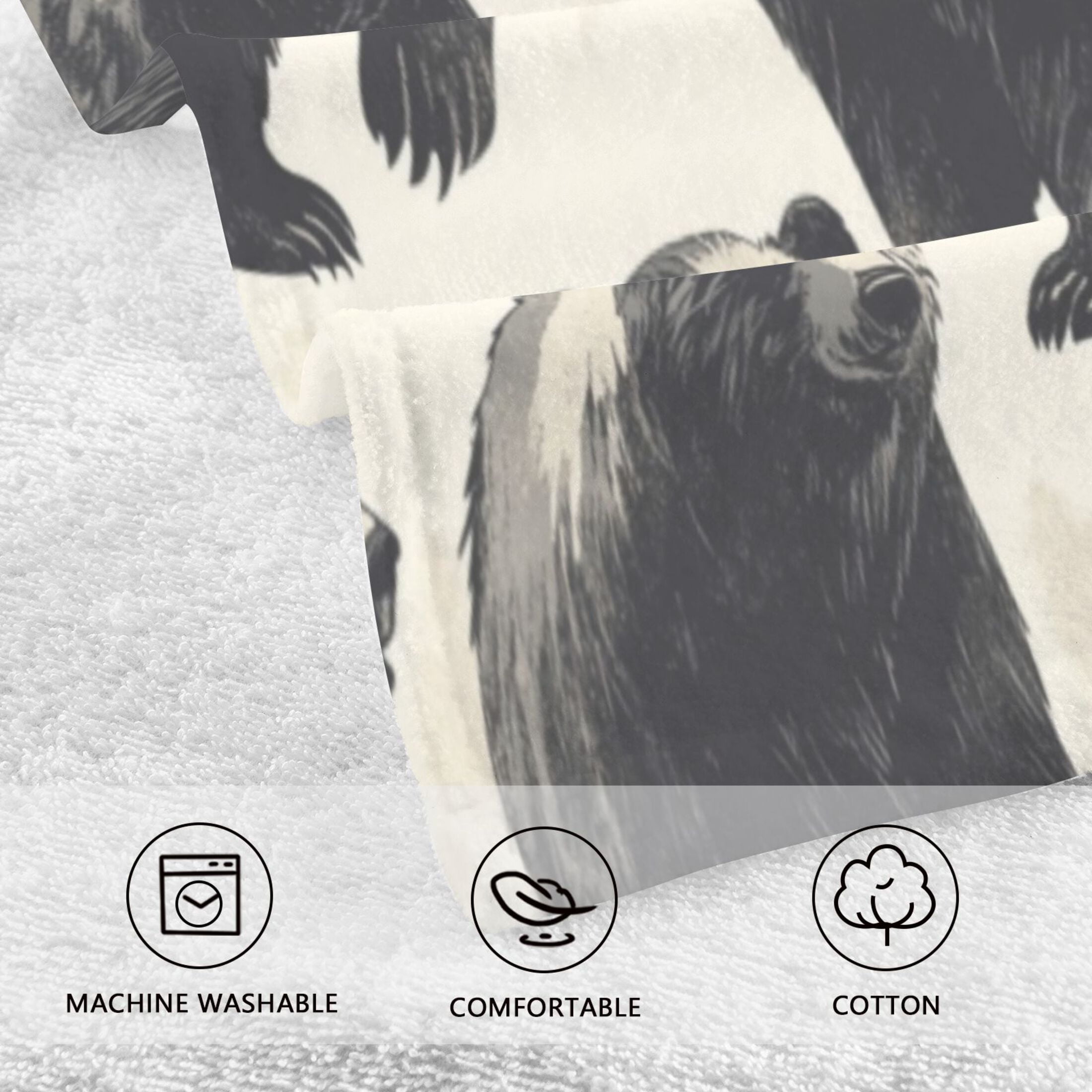 Cotton Towel Two-Piece 16x28 Inch One Sizex2 Face Towel Set Towel Set Cotton Hand Bath Towel Bathroom Beach Black Bear Seamless