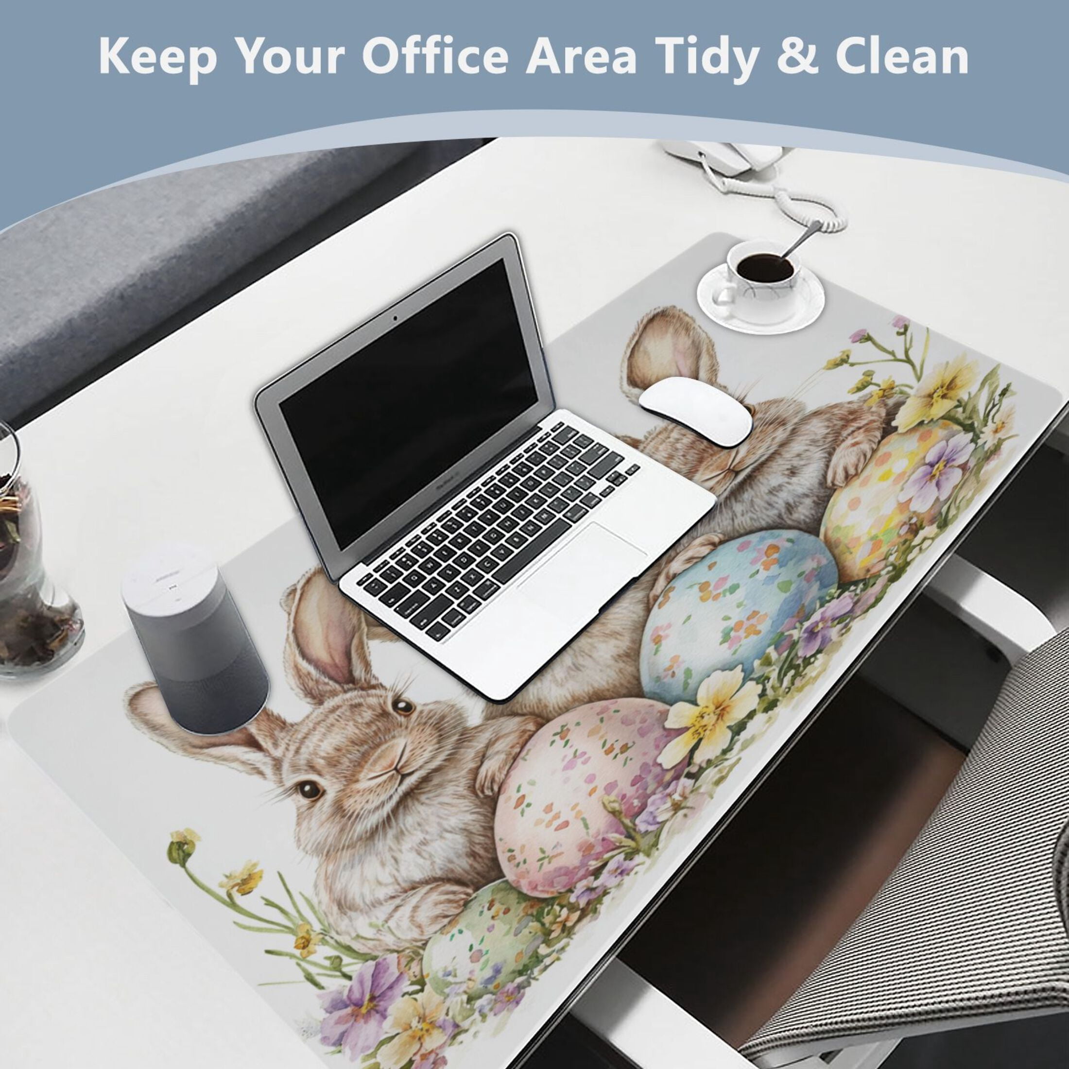 Leather Keyboard and Mouse Desk Mat Office Desk Accessories Protective Office Desk Decor Desk Pad Mat for Gaming, Work from Home, Office Three Cute Bunnies 16.5" x 35.4"