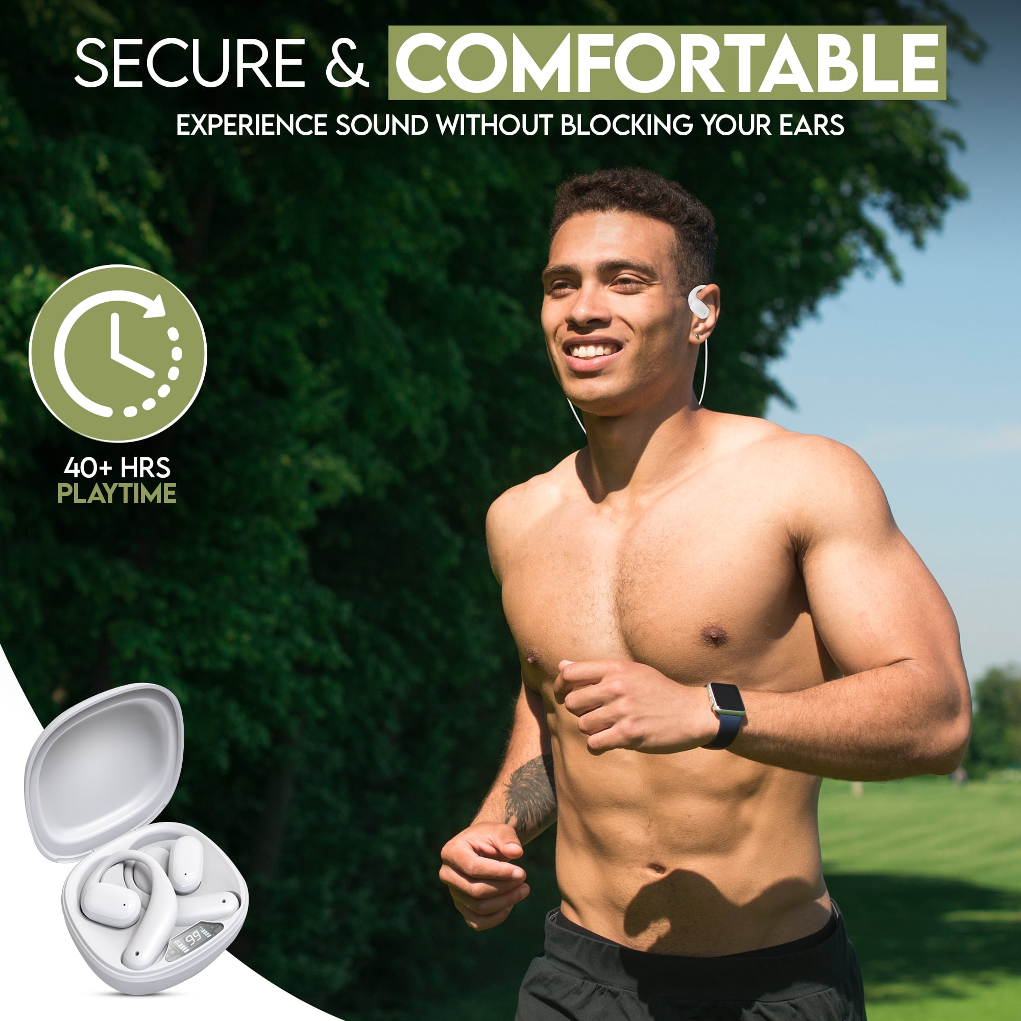 Bluestone AirLink Bone Conduction Wireless Earbuds | Bluetooth 5.3 Headphones with Magnetic Strap | Water Resistant | Digital Power Display | 40+ Hour Battery Life | Quick Charge