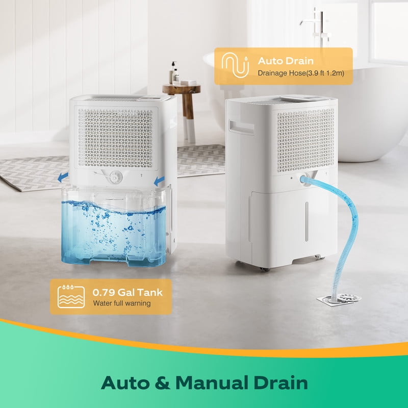 50 pt. 4500 sq. ft. Dehumidifier for Home in White with Bucket, Drain Hose, Energy Star