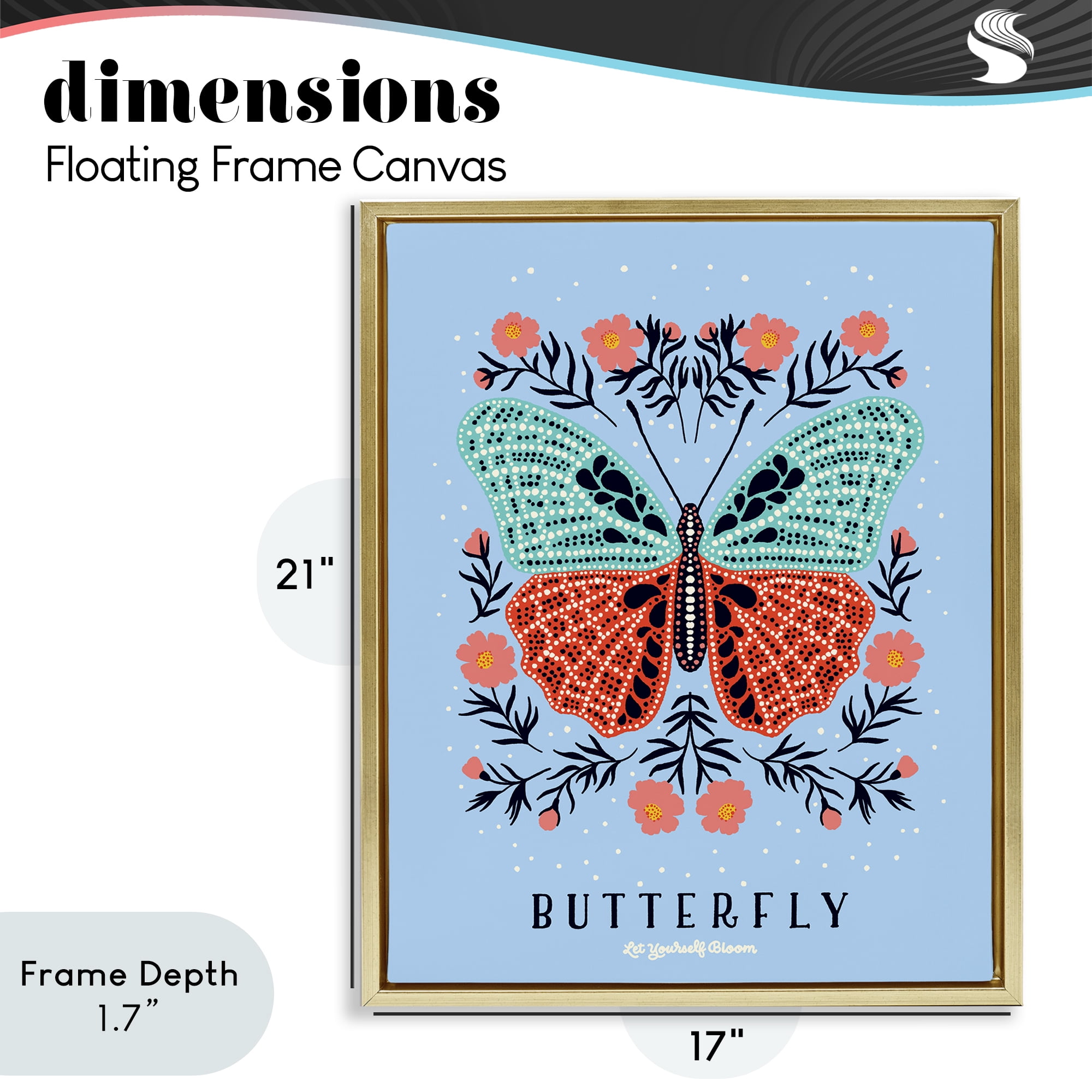 Stupell Industries Butterfly Symmetry on Blue Gold Framed Floater Canvas Wall Art, design by Indira Prieto | IndySign
