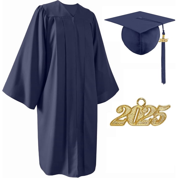 Unisex Matte Graduation Cap and Gown 2025 with Tassel for High School and College Graduation Black