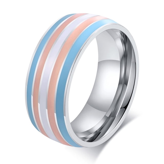Stainless Steel Lesbian LGBT Ring for Women Couple , pride Love Promise Band Stripe Flag Color Engagement Rings