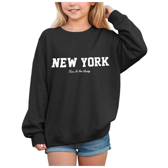 mgoYE Teen Girl Hoodie Cute Graphic Long Sleeve Crewneck Sweatshirts Loose Fit Drop Shoulder Winter Preppy Clothes(Grey,4-5 Years)