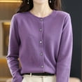 thumbnail image 2 of Womens Cardigan Sweaters Long Sleeve Knit Crew Neck Button Up Cardigan for Dress Open Front Purple Cardigan Fall Fashion Must Haves, 2 of 5