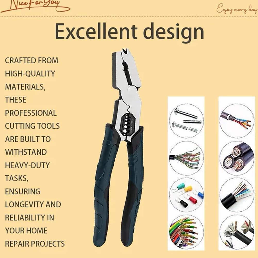 Industrial-Grade 9-in-1 Multi-Function Cutting Pliers - Nail Puller, Wire Cutter, Stripper, Crimper, Professional Tool for Home Repair(RL 1 PC)