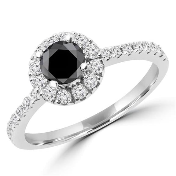 MD170107-4.5 1 CTW Round Black Diamond Halo Engagement Ring in 14K White Gold - 4.5