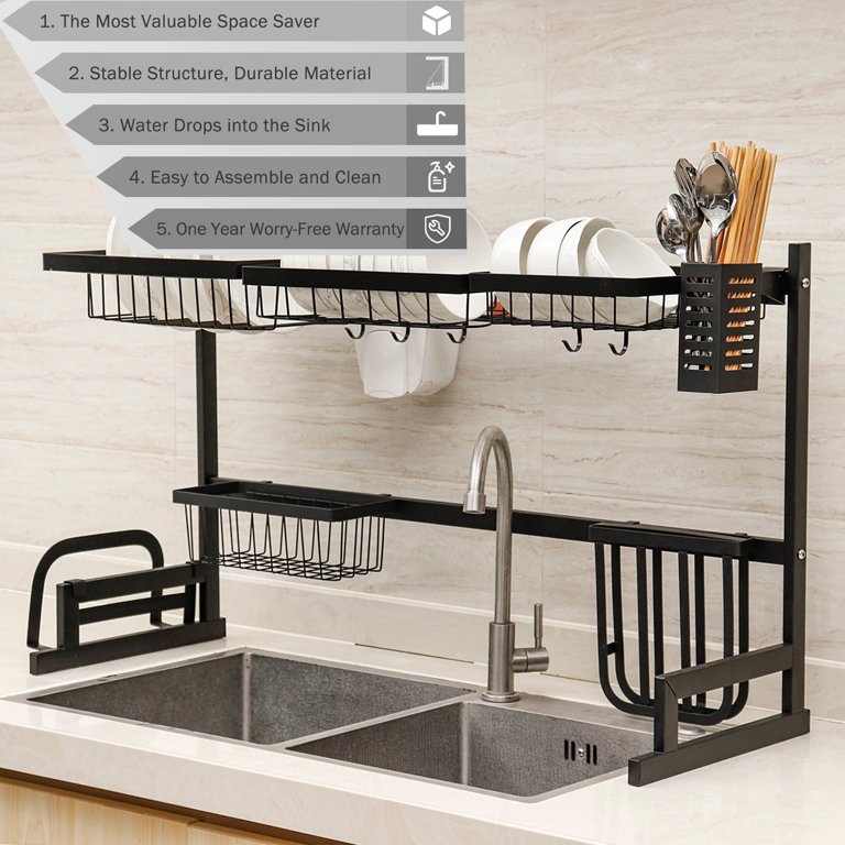 Lelinta Dish Drying Rack Over The SiLELINTA, 2 Tier Stainless Steel Dish Rack for Counter Over The SiLELINTA Dish Rack - Large Storage Kitchen Dish Rack