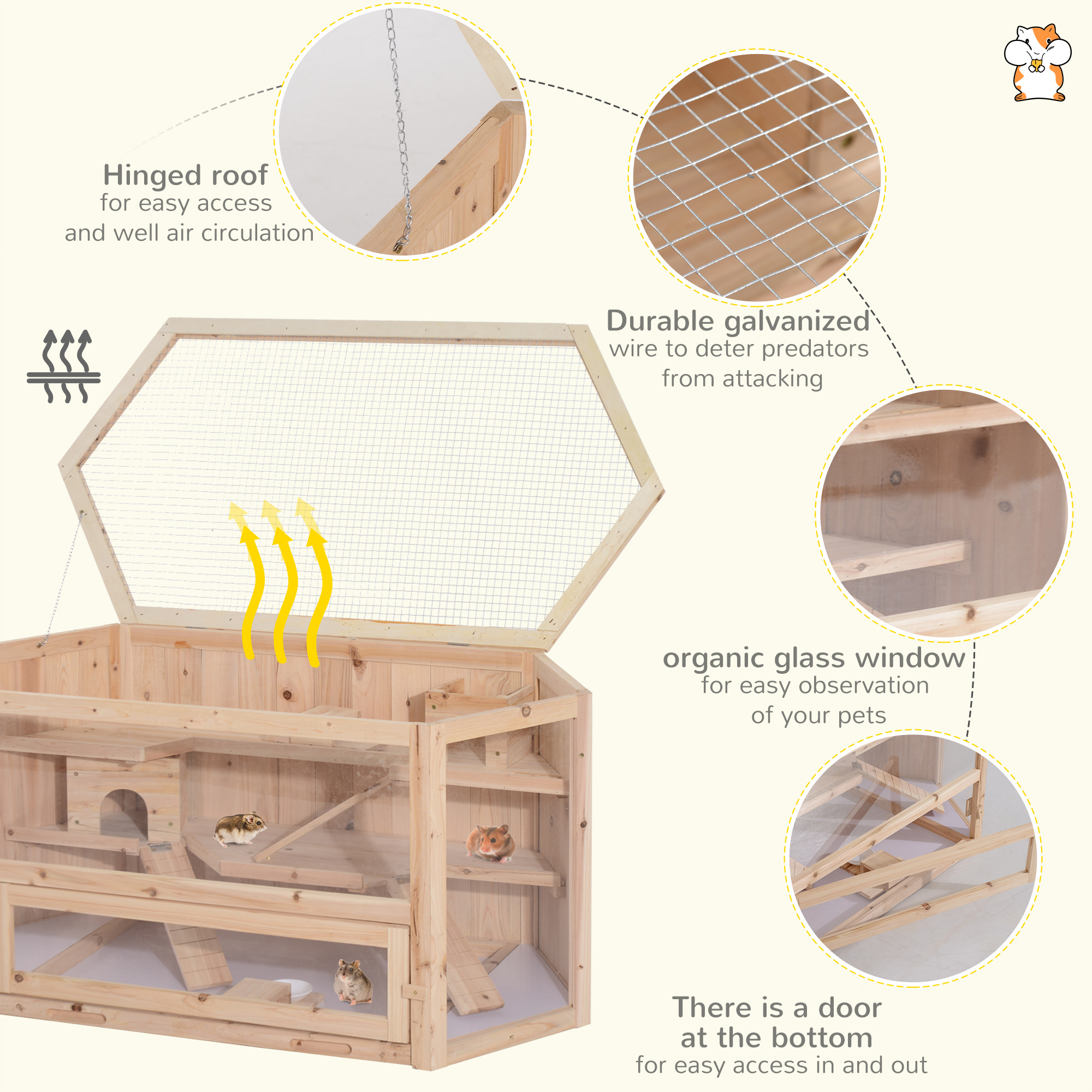 Pawhut 3-Tier Wooden Hamster Cage Hutch with Seesaw photo 3