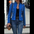thumbnail image 4 of Chaqueta de Gamuza Sintética para Mujer, Informal, de Otoño, de Larga, Cuello Alto, con Abertura Frontal, Blazer Corto, Abrigo. Azul L, 4 of 7