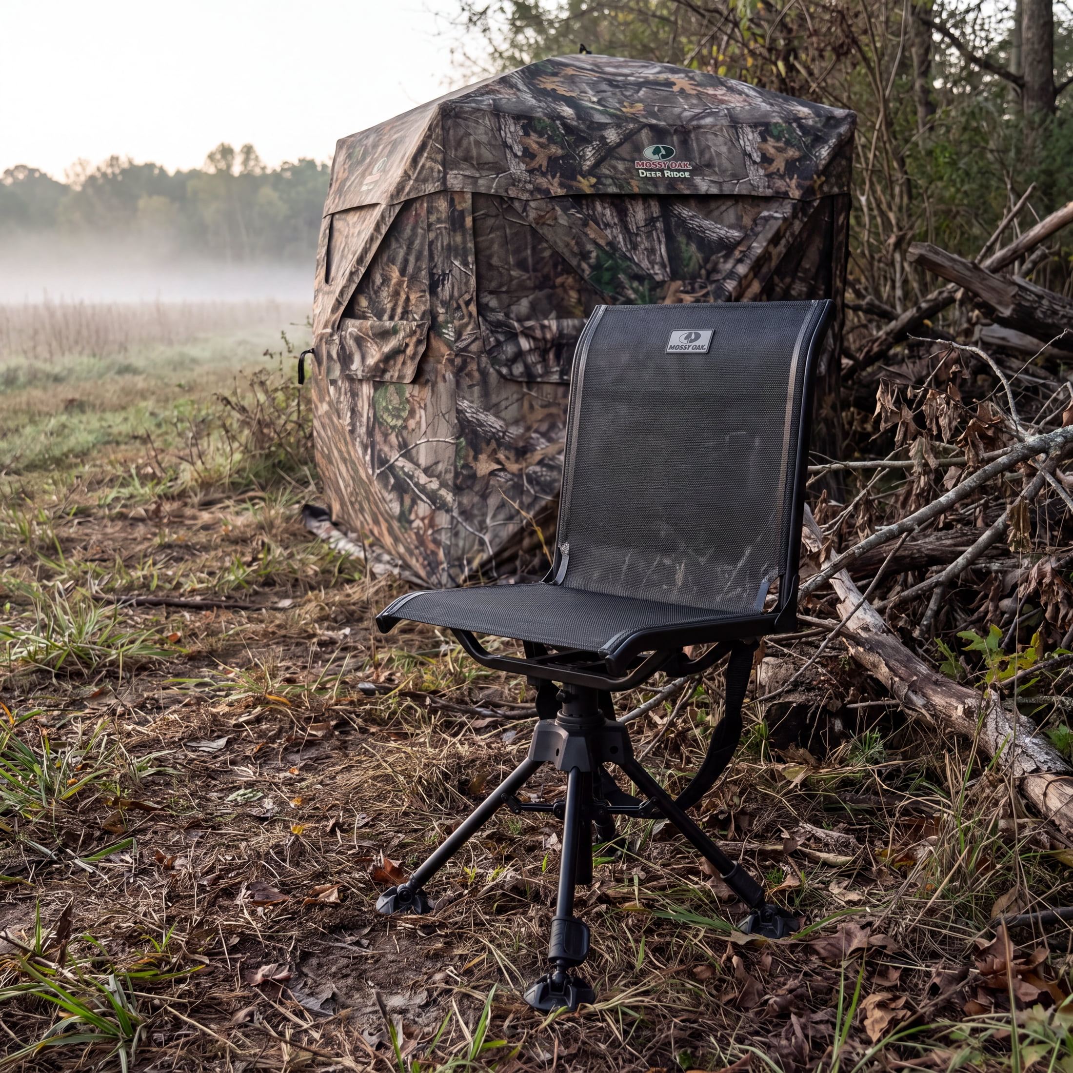 Mossy Oak 360 Degree Swivel Blind Chair with Adjustable Legs, Black