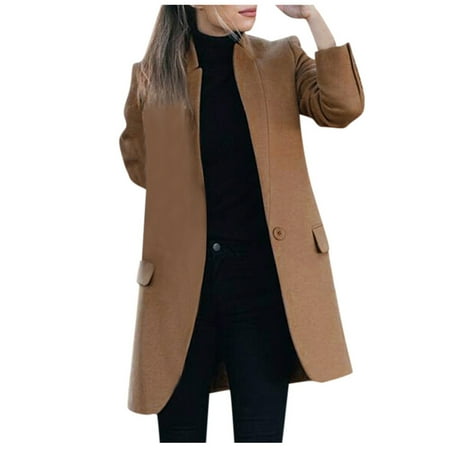 

HSMQHJWE Warm Rain Jackets For Women Waterproof Tan Jacket Women Women Soft Coats Long Sleeve Hairy Open Pocket Front Short Cardigan Suit Jacket Solid Button Long Coat 3X Scrub Jacket