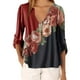 thumbnail image 3 of Blusa Camisa con cuello en V y estampado floral Blusa suelta de manga larga Top de mujer, Rojo, 3XL AweSitey AP002021-22, 3 of 5
