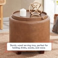 thumbnail image 4 of Ornavo Home Lawrence Round Storage Ottoman with Lift Off Lid and Tray Lid Coffee Table, Ottoman with Storage for Living Room, Bedroom and Office, Leather Mocha, 4 of 7