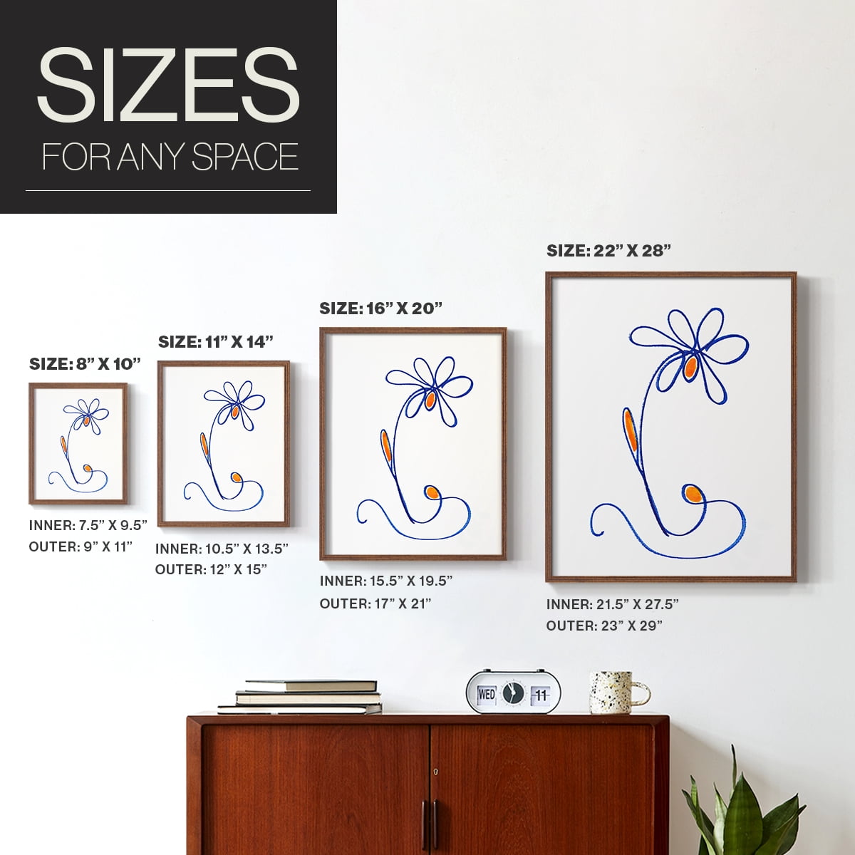 Wobbly Blooms II Framed Print - Solid Wood in Single Picture Frame Solid Wood 2 Framed Print