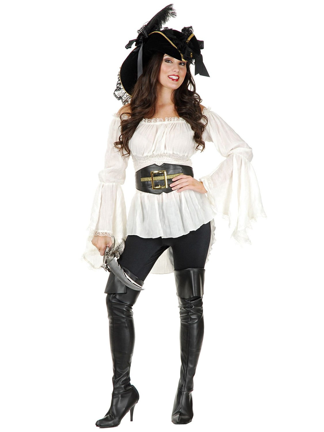 Women's White Pirate Laced Front Costume Blouse 