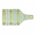 thumbnail image 1 of Ethnic Cutting Board, Abstract Borders from Prehistoric Cultures with Ombre Effect, Decorative Tempered Glass Cutting and Serving Board, Wine Bottle Shape, Yellow and White, by Ambesonne, 1 of 1