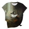 thumbnail image 5 of Women's Flying Ghost Broomstick T-Shirt Halloween Witch Hat Graphic Short Sleeve Tops Crewneck Casual Novelty Tees Season Party Shirts Blouse, 5 of 6
