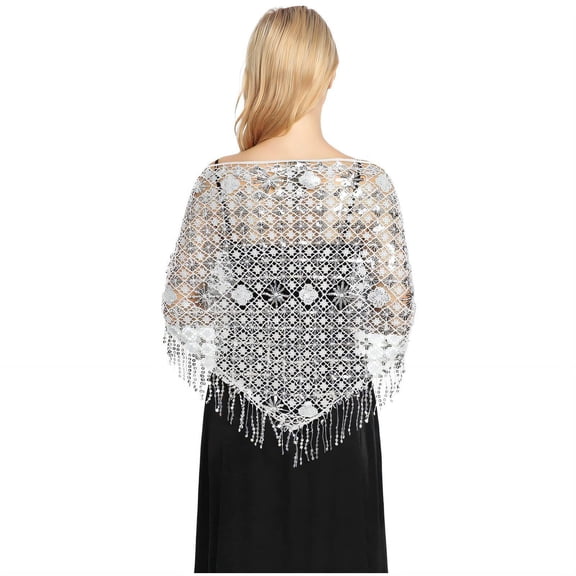 TELOLY 2026 New Shawl Wraps for Women,Glamorous Water-Soluble Sequin Design Shawls for Women,Elegant Fringed Detailing Shawls and Wraps for Evening Dresses,Silver