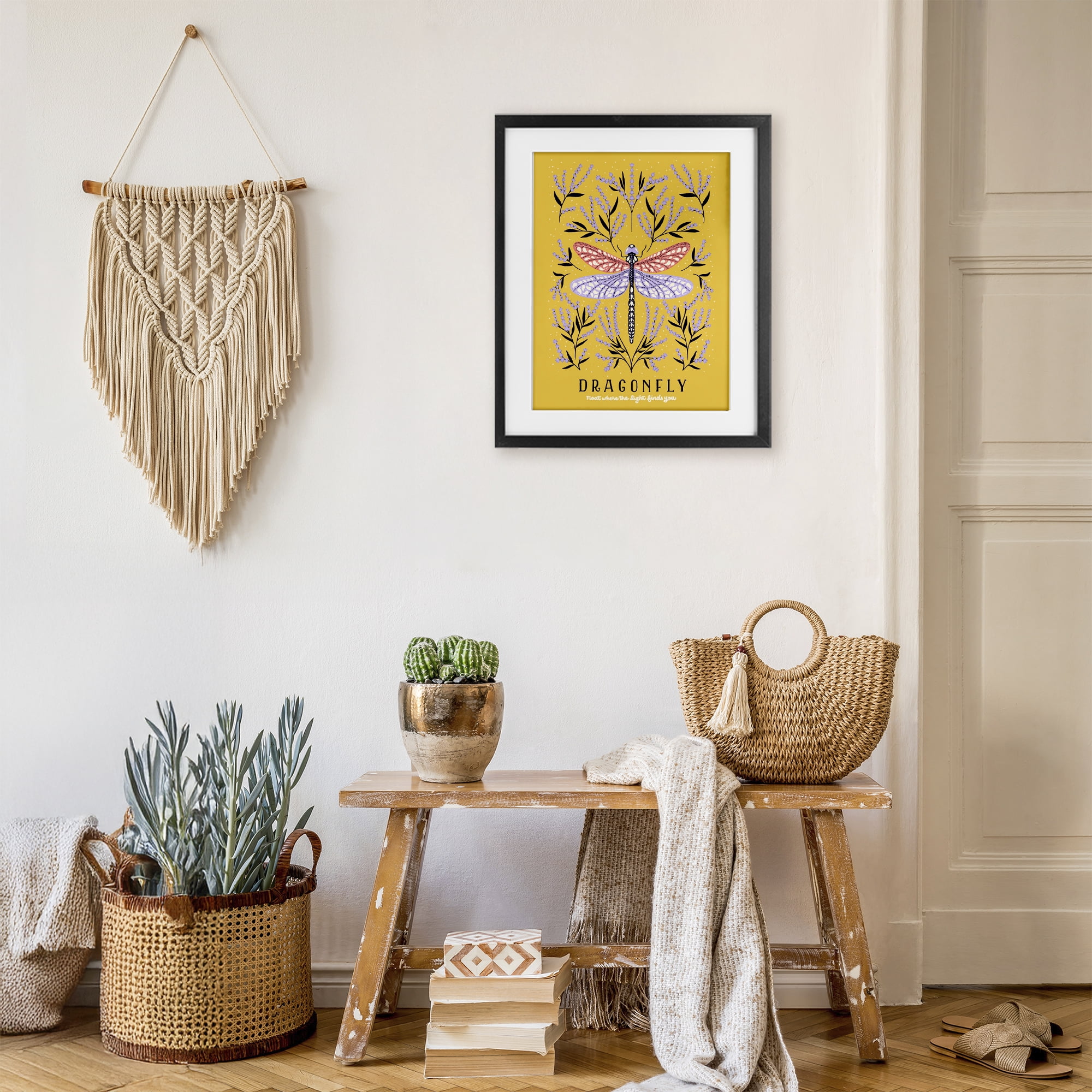 Stupell Industries Dragonfly Symmetry on Yellow Black Framed Print Under Glass, design by Indira Prieto | IndySign