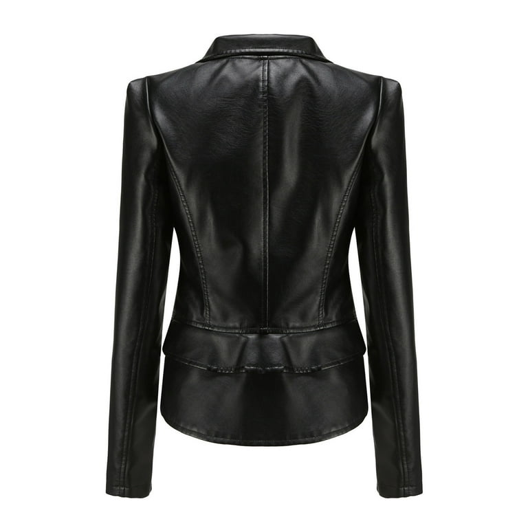 Sokhug Women's Slim Fit Faux Leather Jackets Lapel Zip