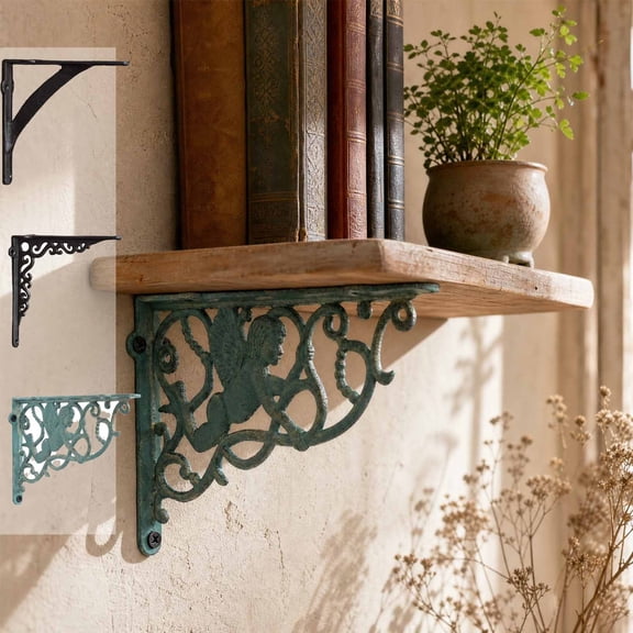 FEOLGEHLY Vintage Scroll Cast Iron Shelf Bracket Heavy Duty Wall Support Decorative Corbel for Floating Shelf, Multicolor Hollow Carved Metal Bracket for Mantel Window (C)